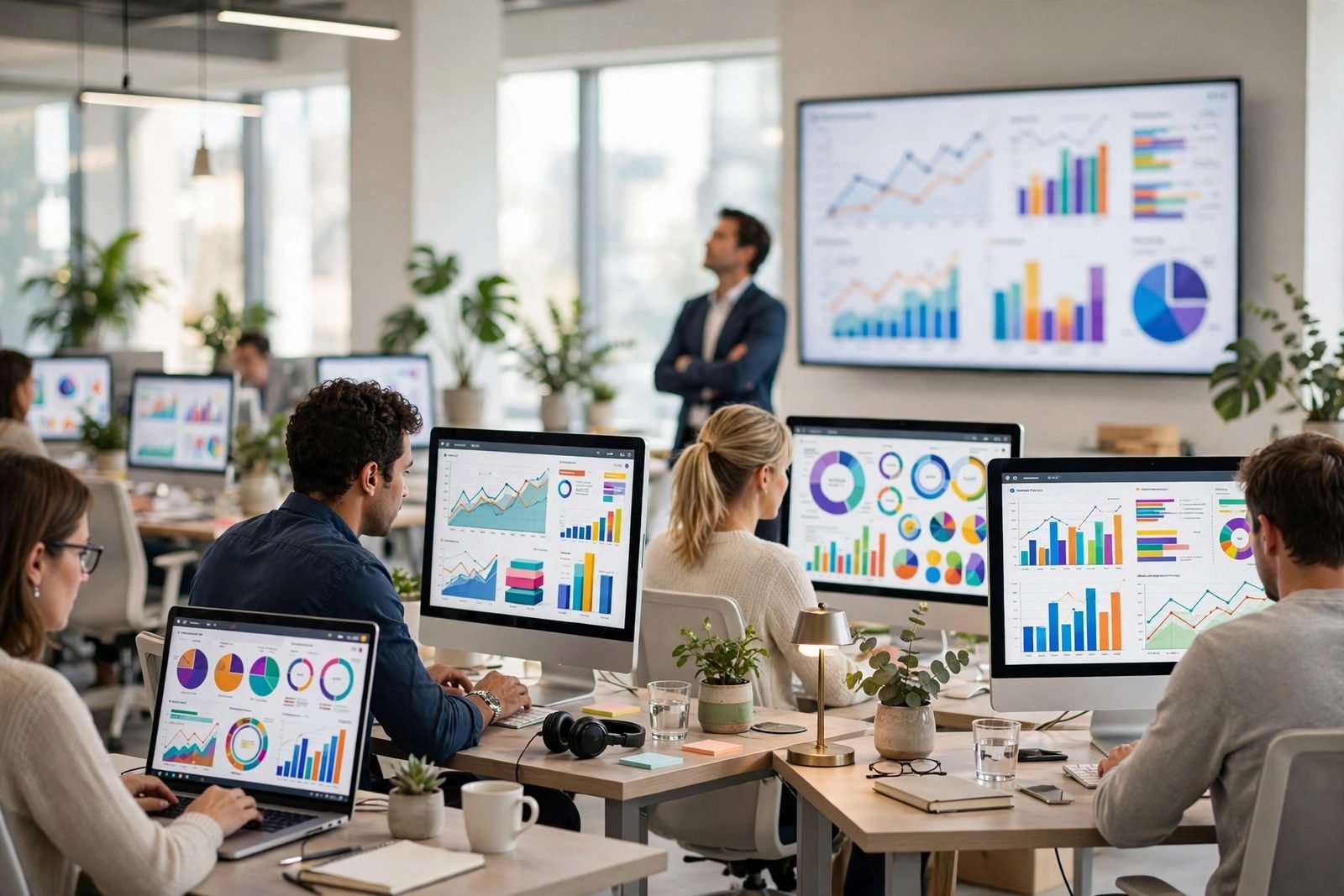 Office team at computers tracked by HDeBooks Activity Monitor