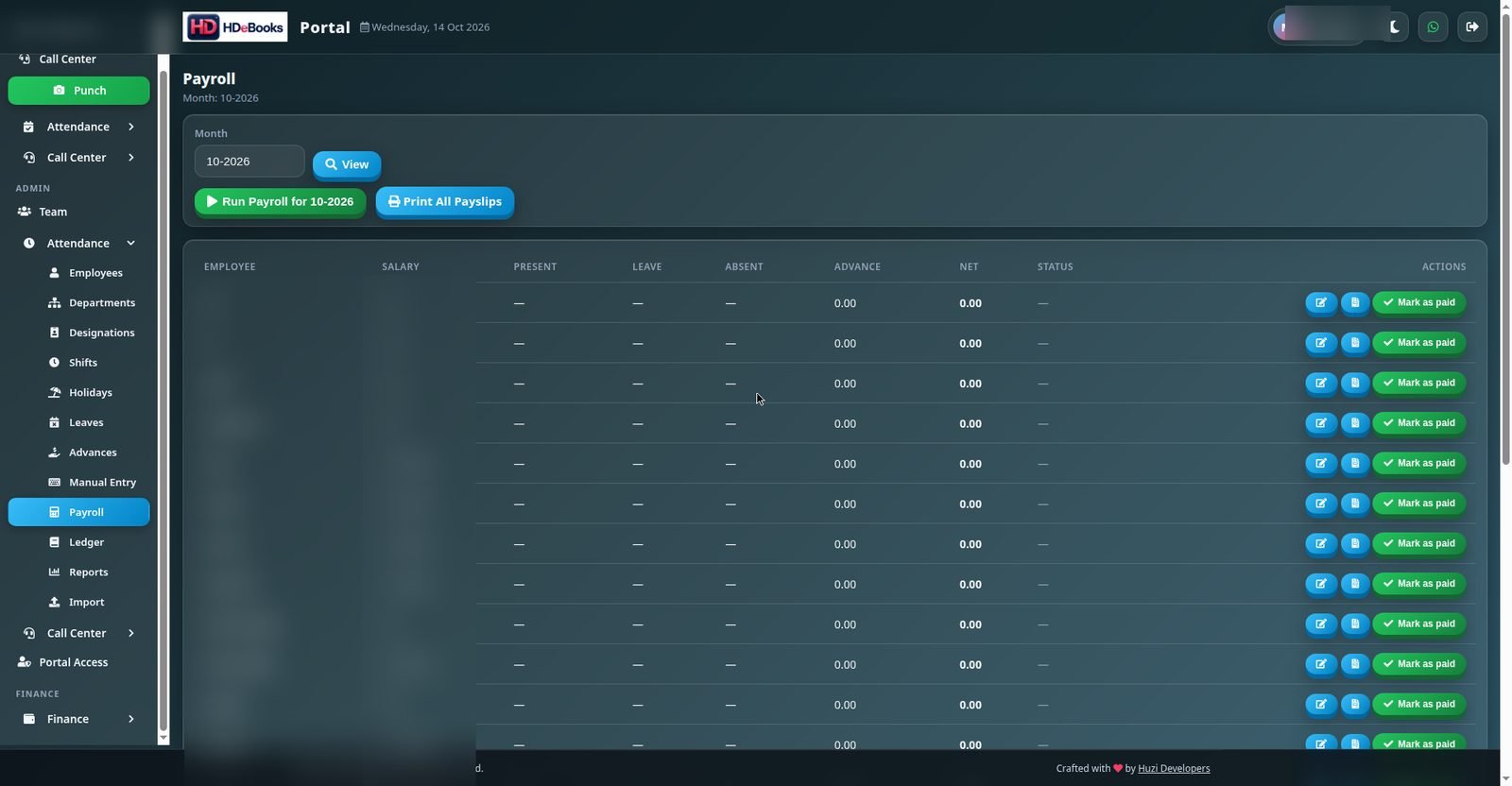 Monthly payroll table in the Portal