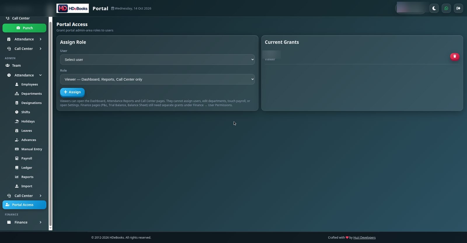 Portal Access role assignment page
